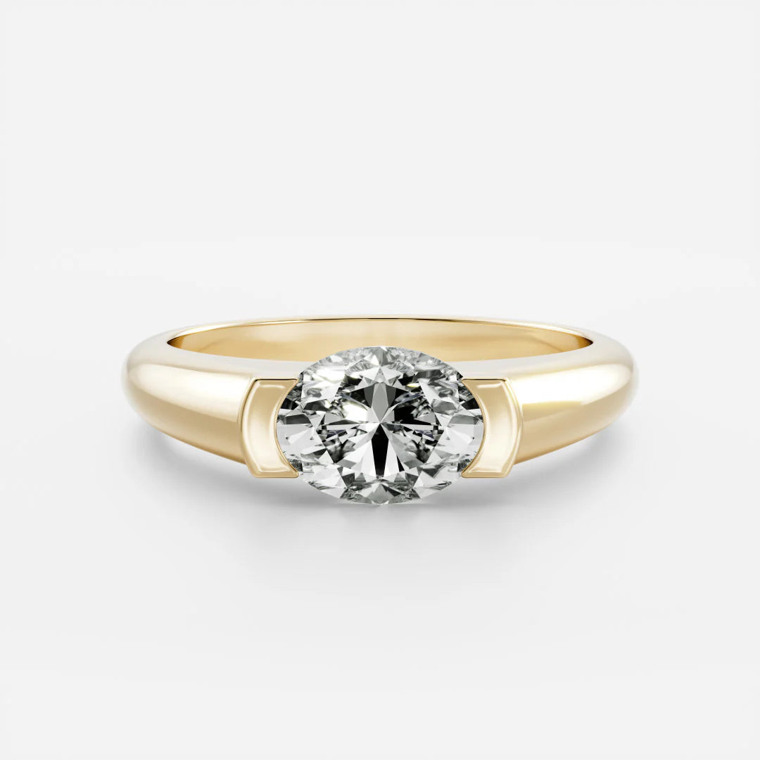 East-West Oval Cut Lab-Grown Diamond Bar-Set Engagement Ring with Dome Band