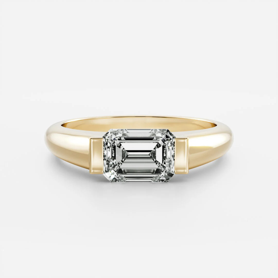 East-West Emerald Cut Lab-Grown Diamond Bar-Set Engagement Ring with Dome Band