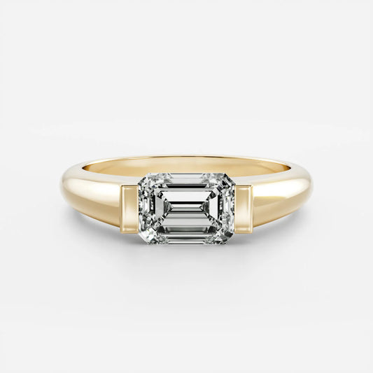 East-West Emerald Cut Lab-Grown Diamond Bar-Set Engagement Ring with Dome Band
