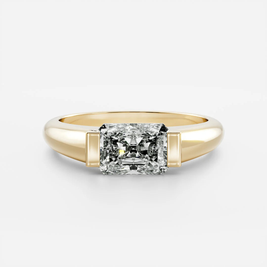 East-West Radiant Cut Lab-Grown Diamond Bar-Set Engagement Ring with Dome Band