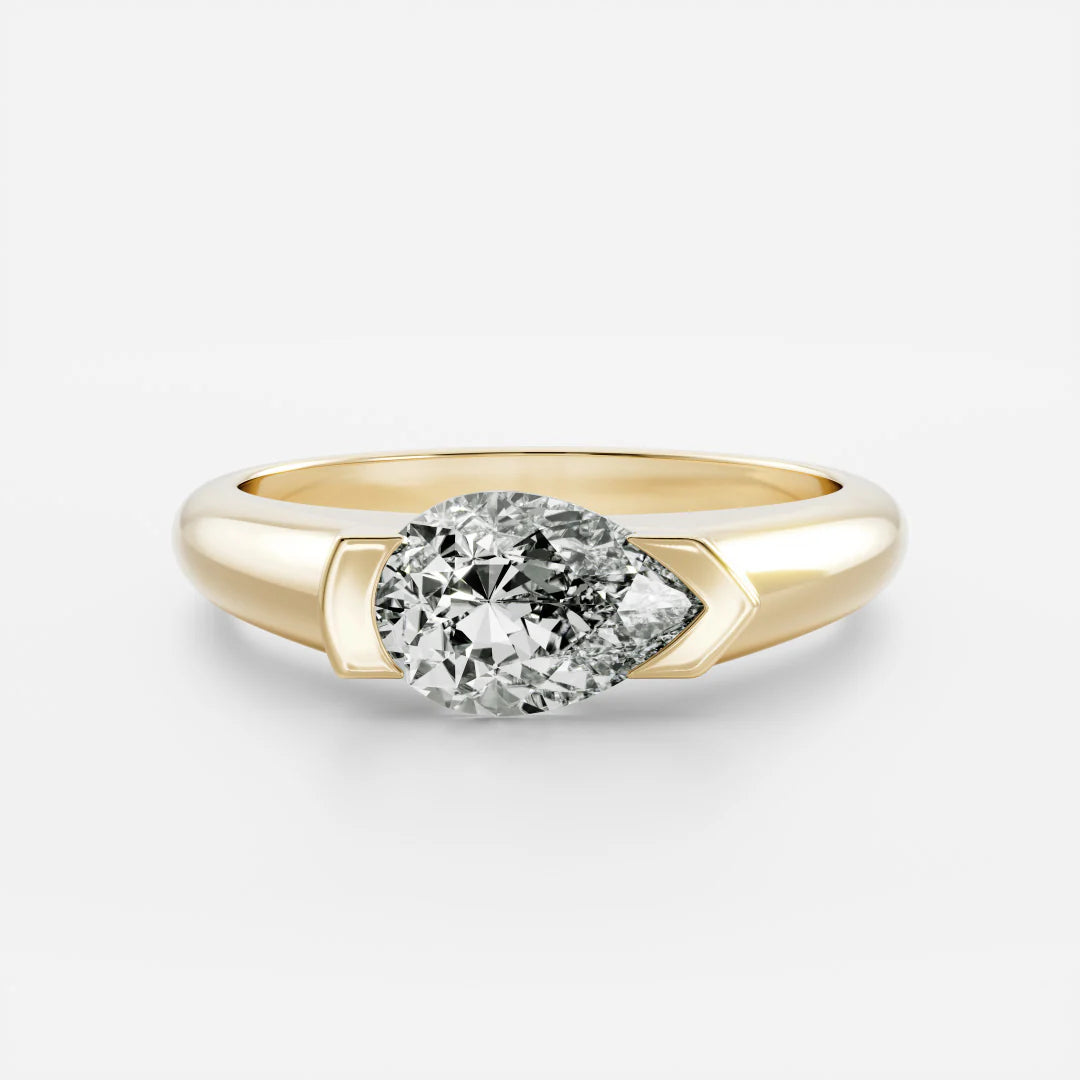 East-West Pear Cut Lab-Grown Diamond Bar-Set Engagement Ring with Dome Band