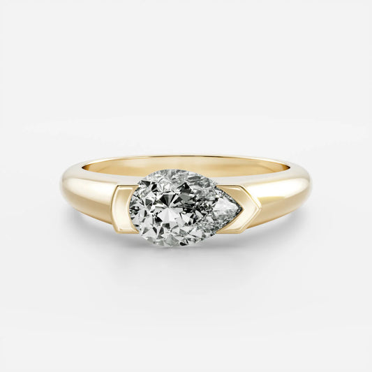 East-West Pear Cut Lab-Grown Diamond Bar-Set Engagement Ring with Dome Band