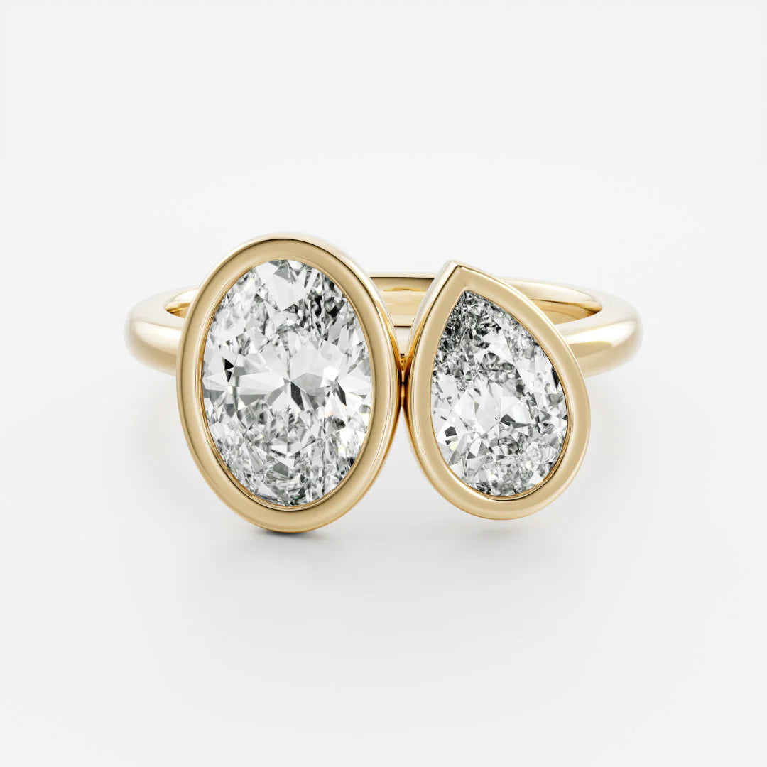 Large Oval & Pear Lab-Grown Diamond Bezel-Set Toi et Moi Engagement Ring