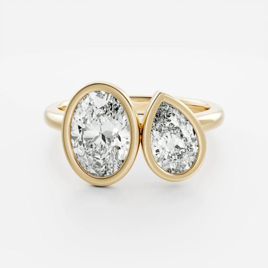 Large Oval & Pear Lab-Grown Diamond Bezel-Set Toi et Moi Engagement Ring