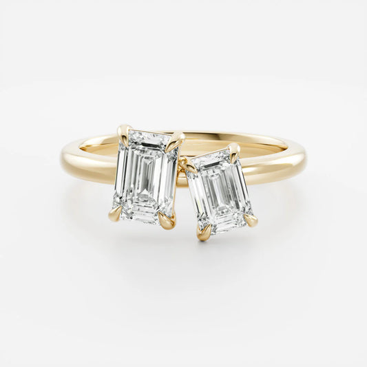 Emerald & Emerald Lab-Grown Diamond Toi et Moi Engagement Ring