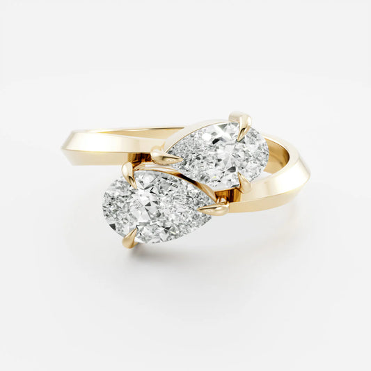 Double Pear Shaped Lab-Grown Diamond Toi et Moi Bypass Engagement Ring