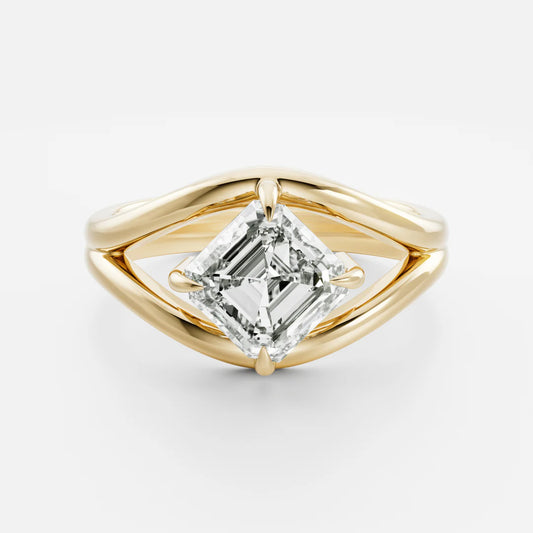 Tilted Asscher Cut Lab-Grown Diamond Solitaire Engagement Ring with Split Shank
