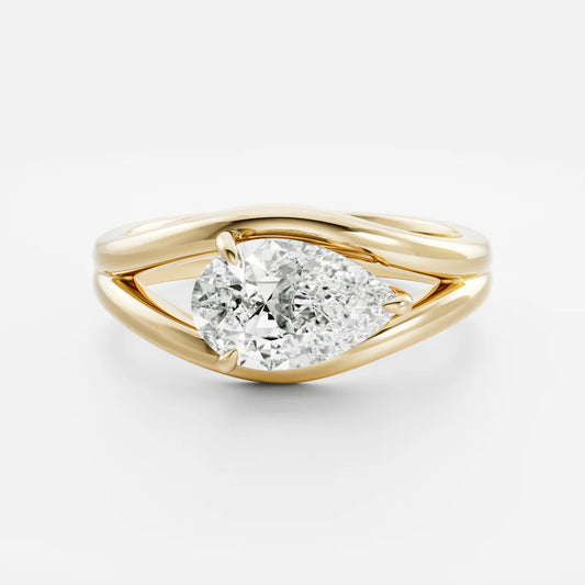 East-West Pear Cut Lab-Grown Diamond Solitaire Engagement Ring with Split Shank
