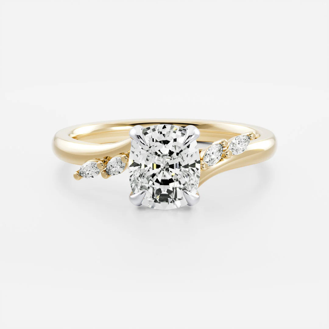 Cushion Cut Lab-Grown Diamond Cluster Bypass Engagement Ring