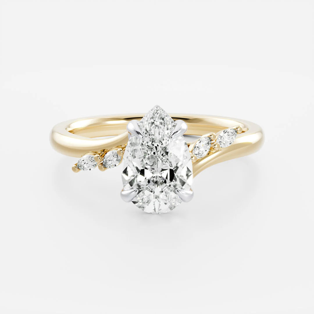 Pear Lab-Grown Diamond Marquise Accent Floral Bypass Engagement Ring