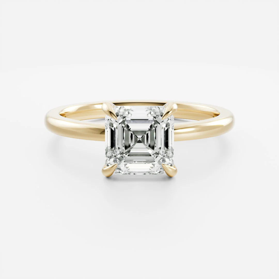 Asscher Cut Lab-Grown Diamond Solitaire Engagement Ring with Plain Band
