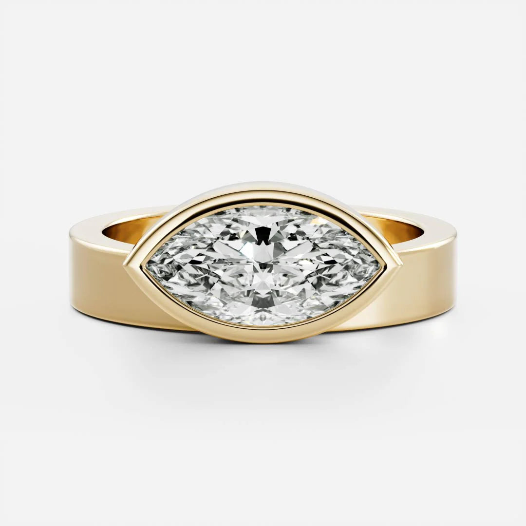 East-West Marquise Cut Lab-Grown Diamond Bezel Engagement Ring with Wide Band