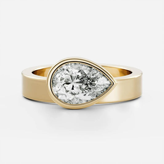 East-West Pear Cut Lab-Grown Diamond Bezel Engagement Ring with Wide Band
