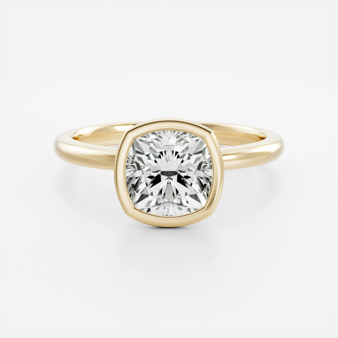 Cushion Cut Lab-Grown Diamond Full Bezel Engagement Ring