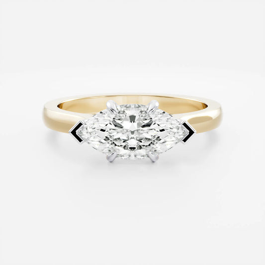 East-West Marquise Lab-Grown Diamond Solitaire Engagement Ring with Black Tip Accents