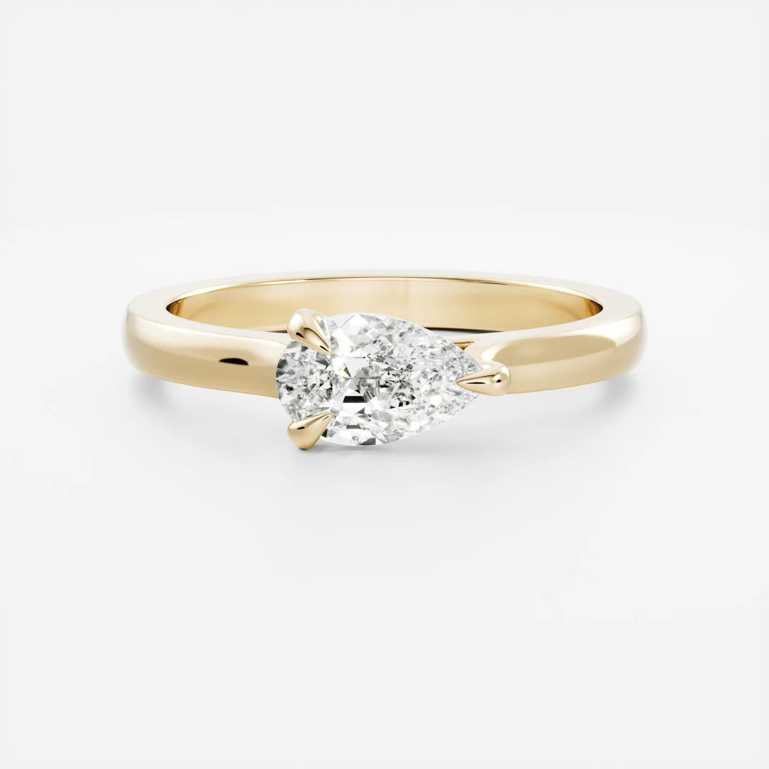 East-West Pear Cut Lab-Grown Diamond Solitaire Engagement Ring with Plain Band