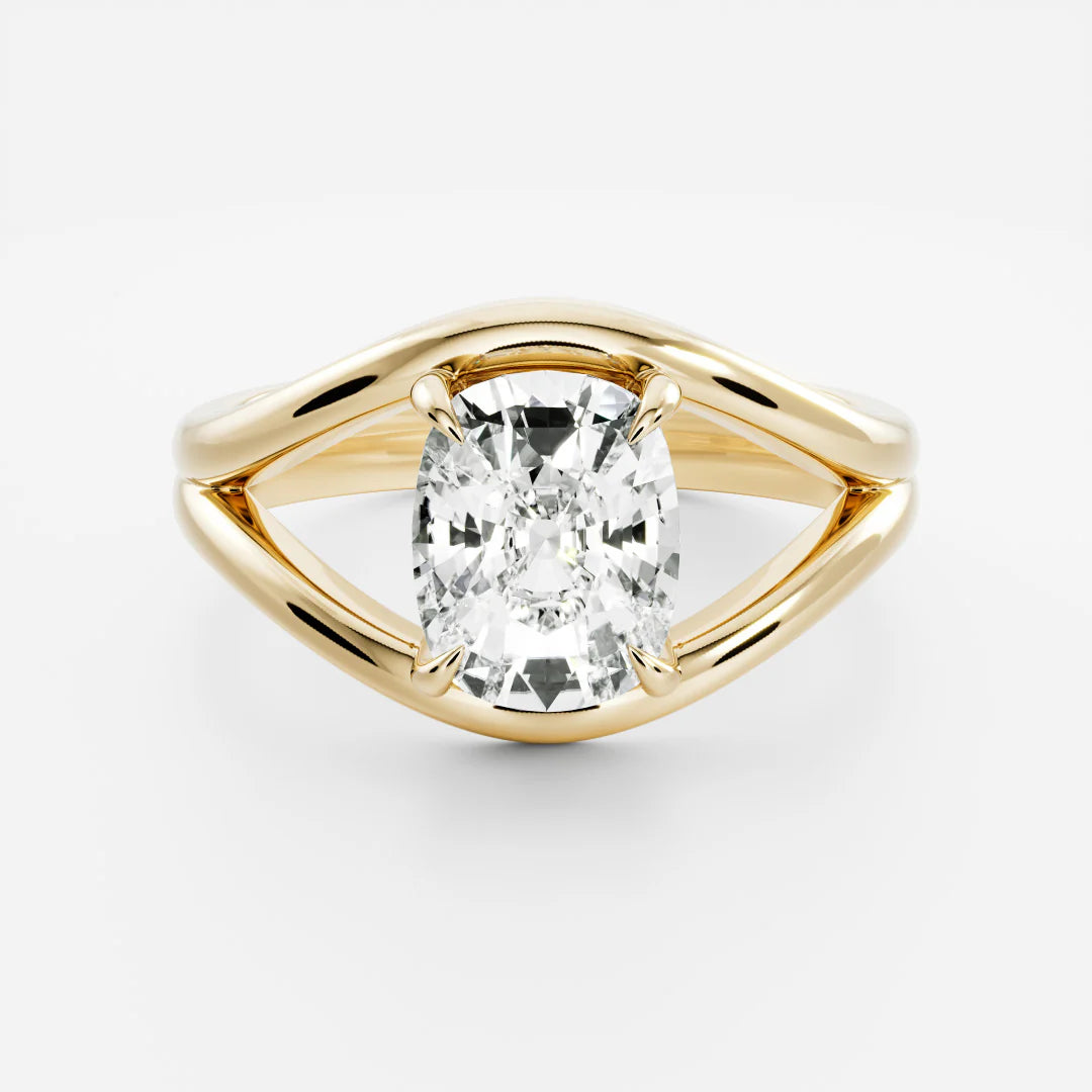 Elongated Cushion Cut Lab-Grown Diamond Solitaire Engagement Ring with Split Shank