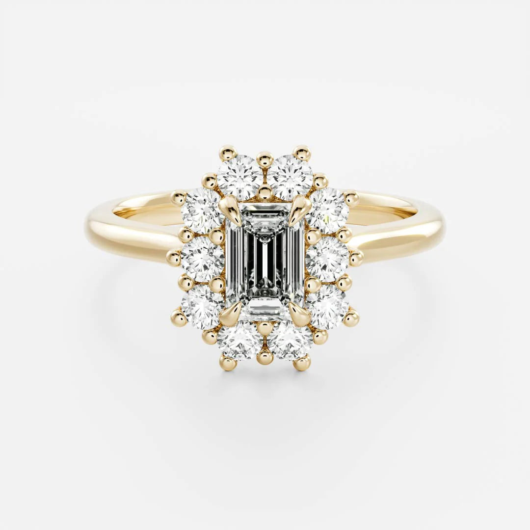 Emerald Cut Lab-Grown Diamond Cluster Halo Engagement Ring