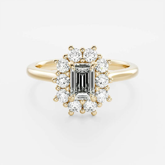Emerald Cut Lab-Grown Diamond Cluster Halo Engagement Ring