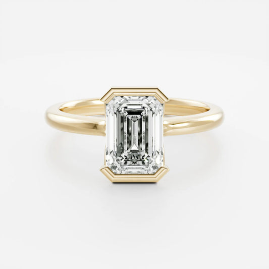 Emerald Cut Lab-Grown Diamond Half Bezel Solitaire Engagement Ring