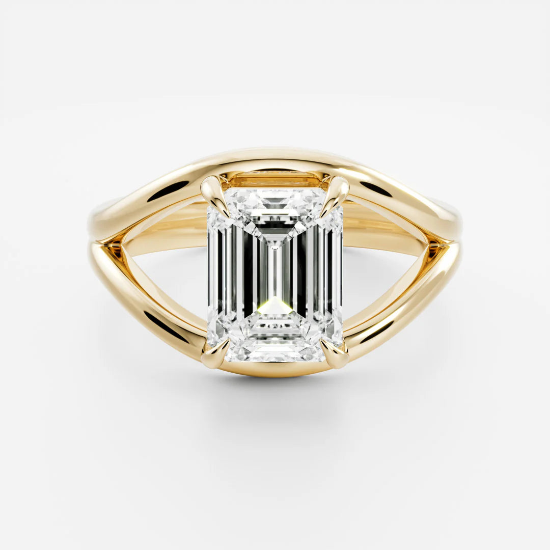 Emerald Cut Lab-Grown Diamond Solitaire Engagement Ring with Split Shank