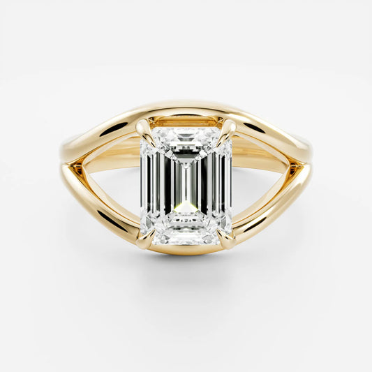 Emerald Cut Lab-Grown Diamond Solitaire Engagement Ring with Split Shank