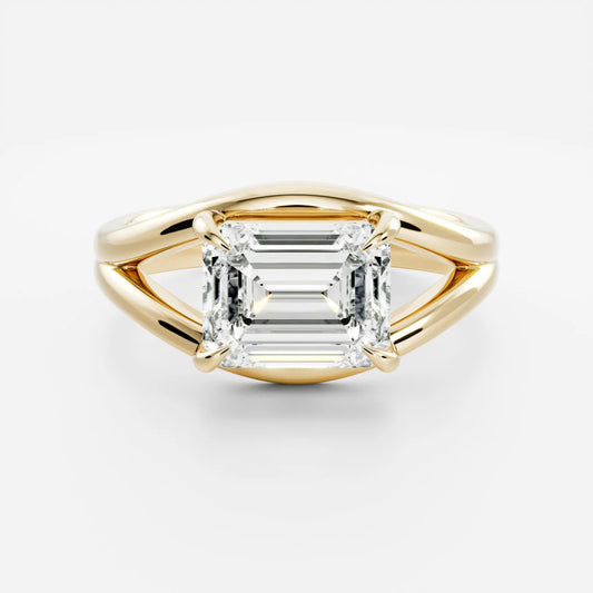 East-West Emerald Cut Lab-Grown Diamond Solitaire Engagement Ring with Split Shank