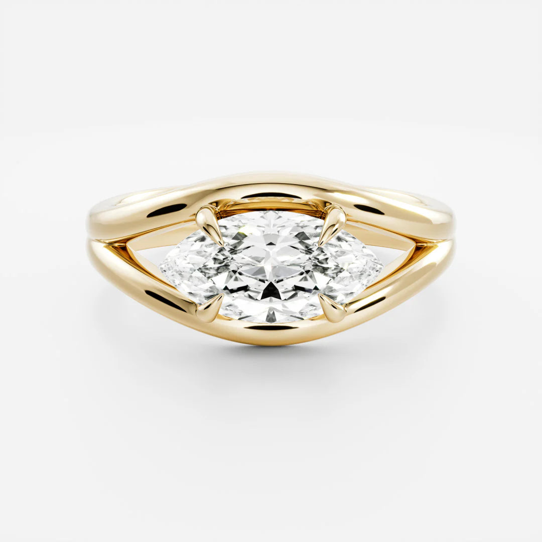 East-West Marquise Cut Lab-Grown Diamond Solitaire Engagement Ring with Split Shank