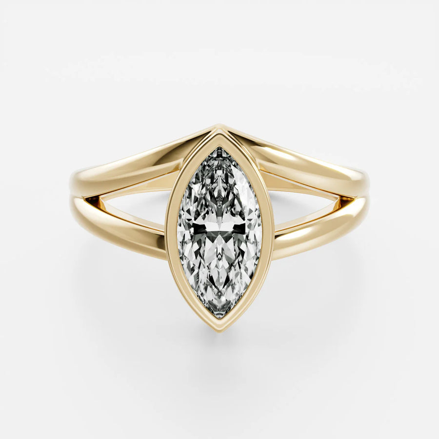 Marquise Cut Lab-Grown Diamond Bezel Solitaire Engagement Ring with Split Shank