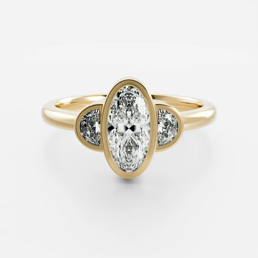 Oval & Half-Moon Lab-Grown Diamond Three Stone Bezel Engagement Ring
