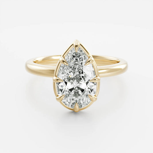 Pear Shaped Lab-Grown Diamond Bezel & Claw Prong Engagement Ring