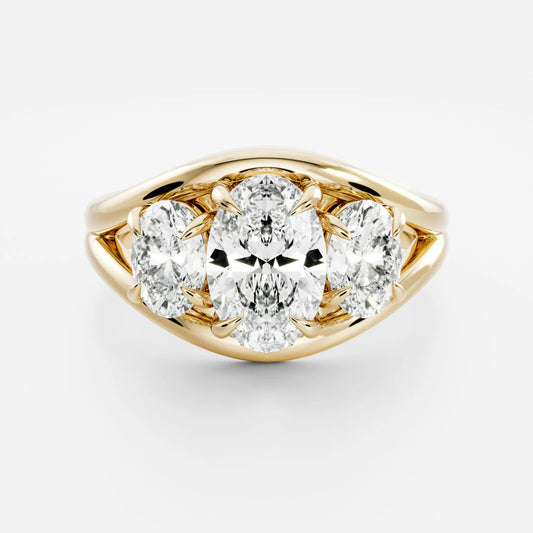 Oval Cut Lab-Grown Diamond Three Stone Engagement Ring with Split Shank