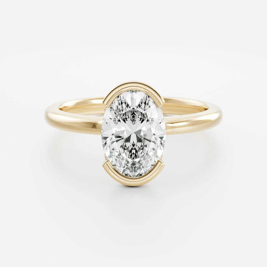 Oval Cut Lab-Grown Diamond Half Bezel Engagement Ring
