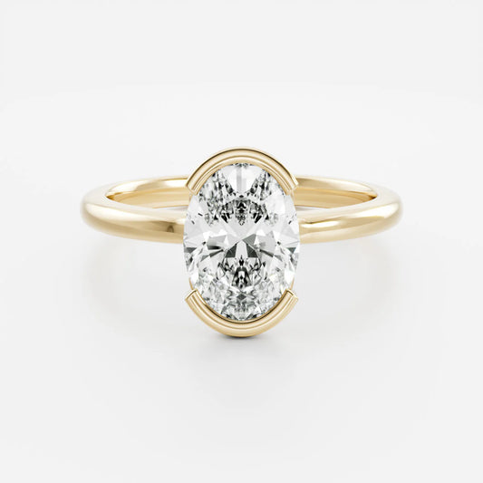 Oval Cut Lab-Grown Diamond Half Bezel Engagement Ring
