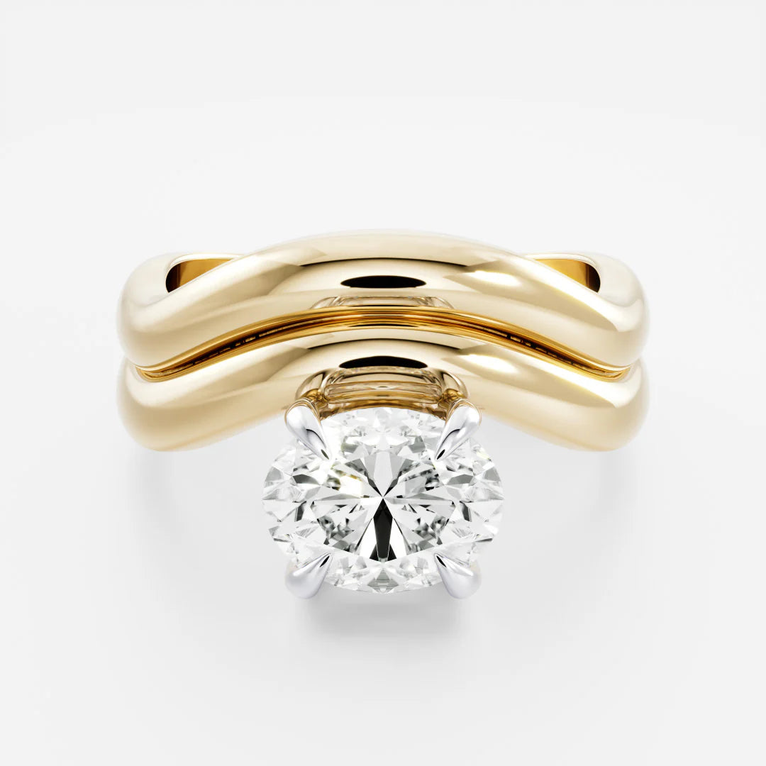 Oval Lab-Grown Diamond Solitaire Engagement Ring with Double Wave Band
