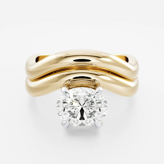 Oval Lab-Grown Diamond Solitaire Engagement Ring with Double Wave Band