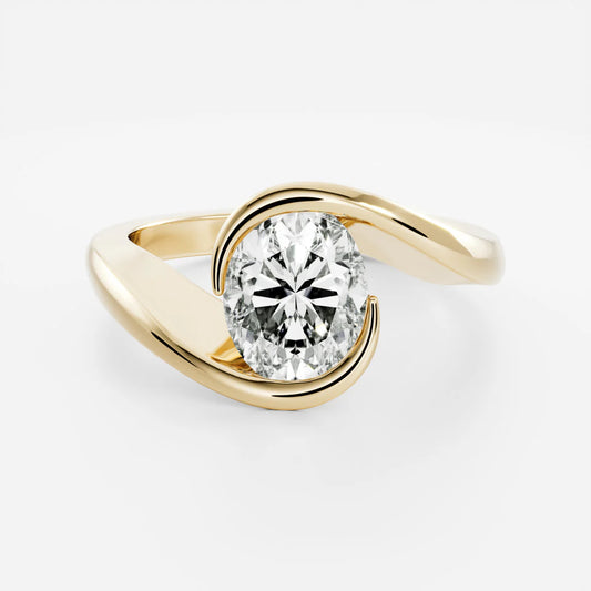 Oval Lab-Grown Diamond Half Bezel Bypass Solitaire Engagement Ring