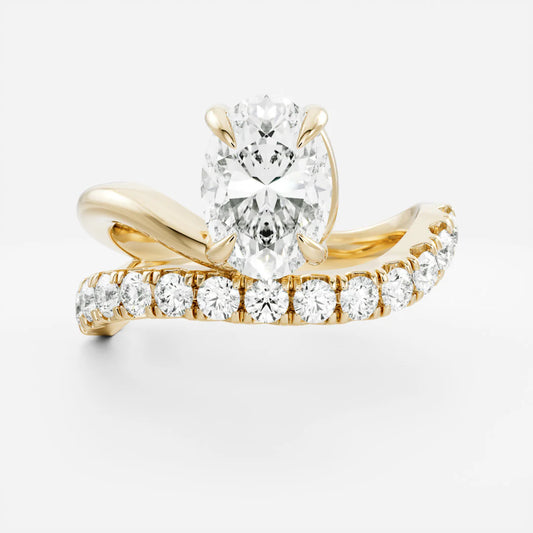 Oval Lab-Grown Diamond Solitaire Engagement Ring with Pavé Bypass Band