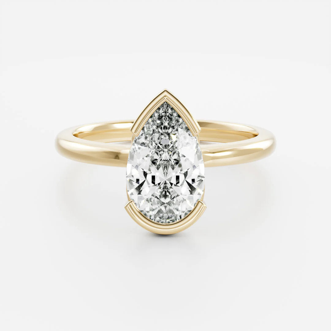 Pear Shaped Lab-Grown Diamond Half Bezel Engagement Ring