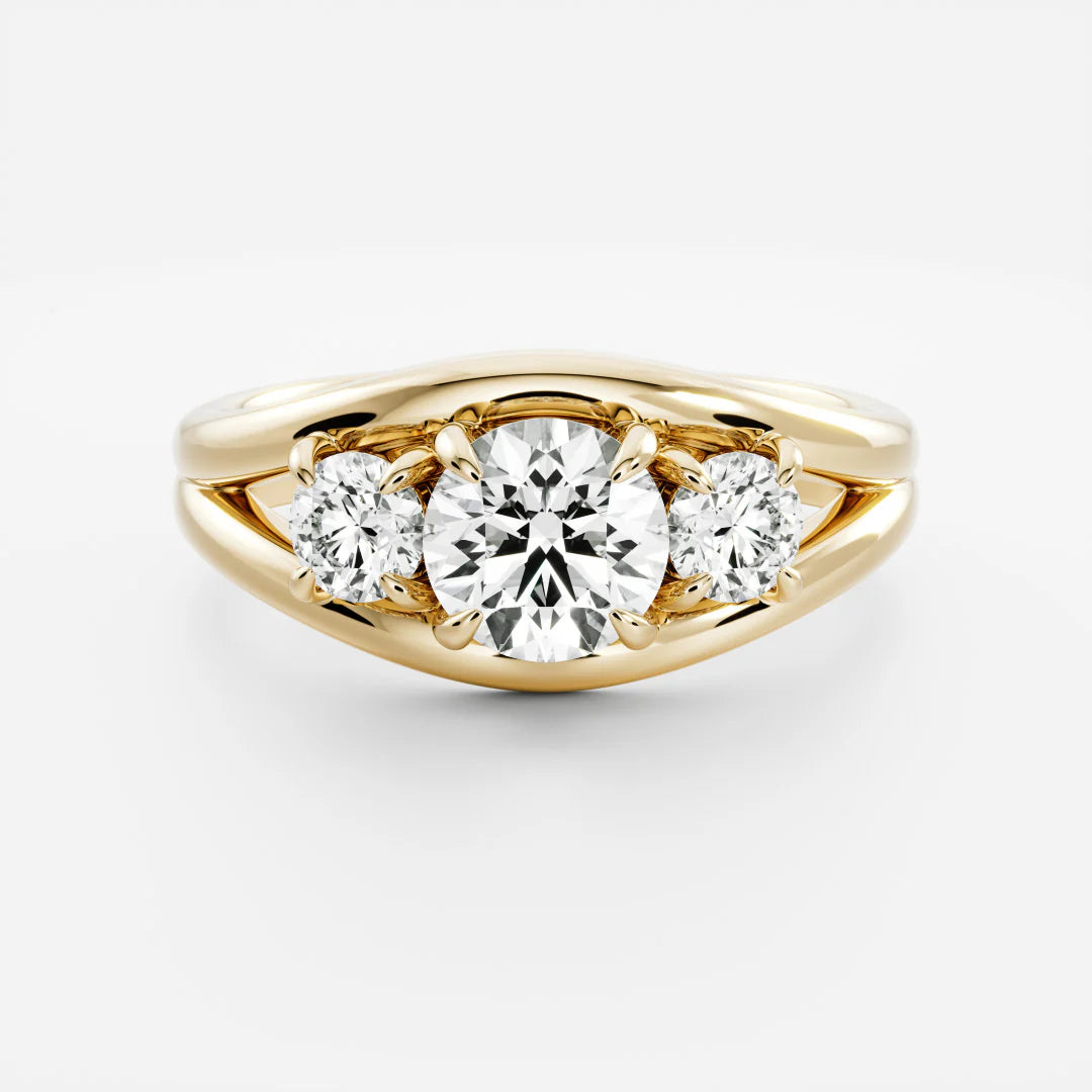 Round Brilliant Lab-Grown Diamond Three Stone Engagement Ring with Split Shank