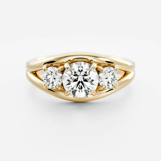 Round Brilliant Lab-Grown Diamond Three Stone Engagement Ring with Split Shank