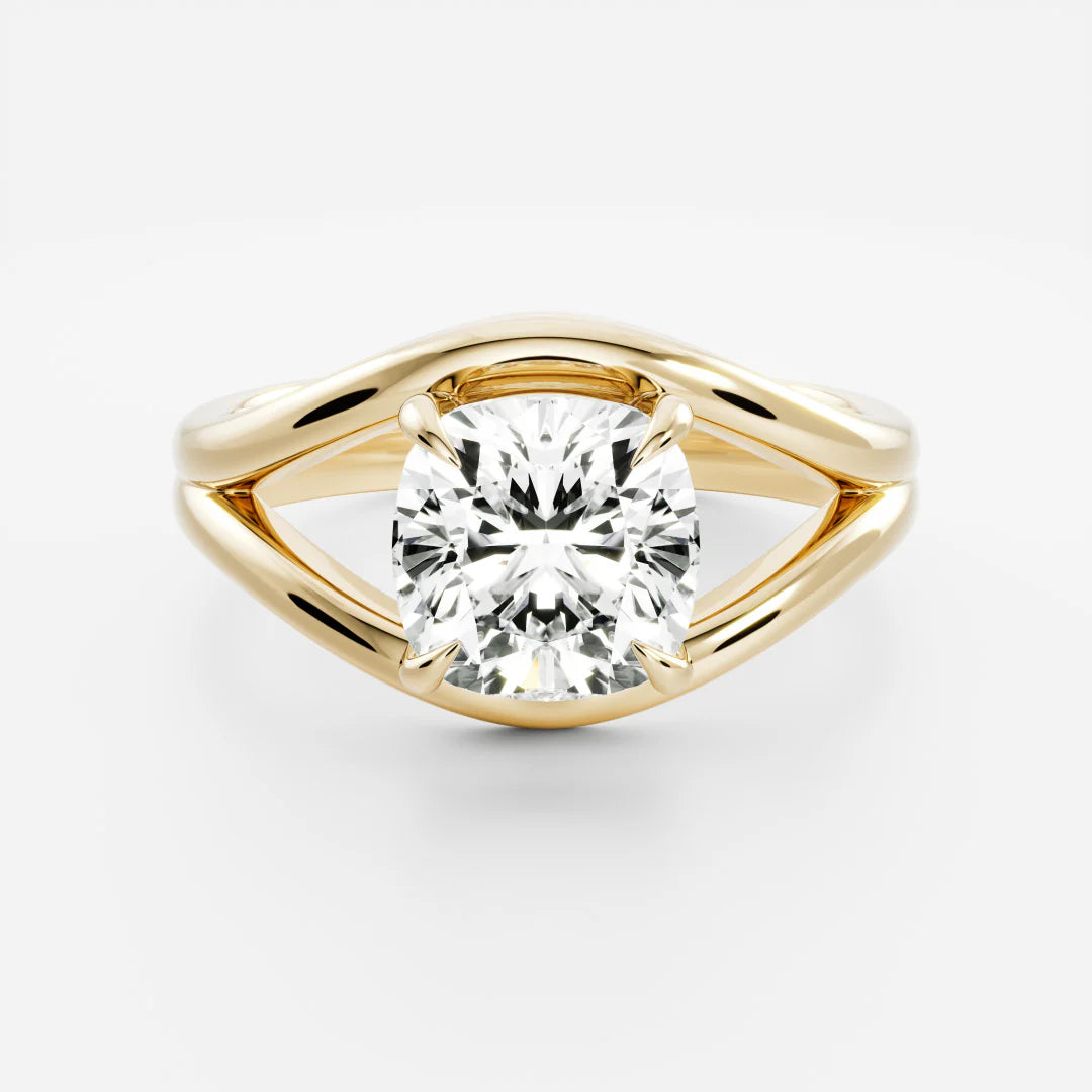 Cushion Cut Lab-Grown Diamond Solitaire Engagement Ring with Split Shank