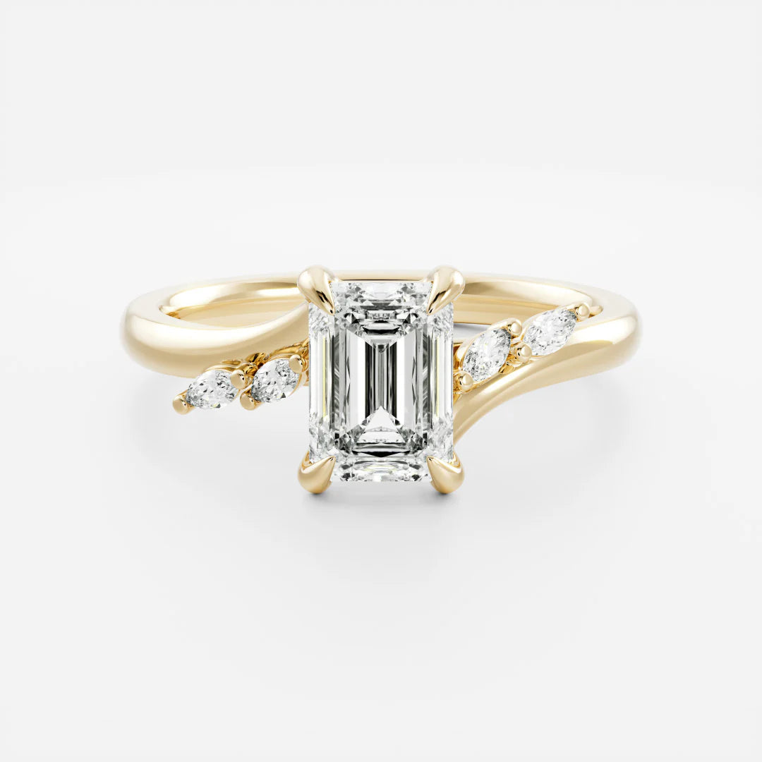 Emerald Cut Lab-Grown Diamond Cluster Bypass Engagement Ring