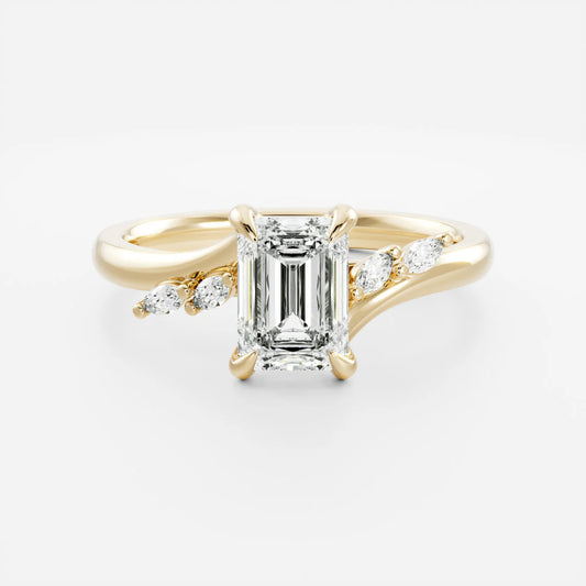 Emerald Cut Lab-Grown Diamond Cluster Bypass Engagement Ring