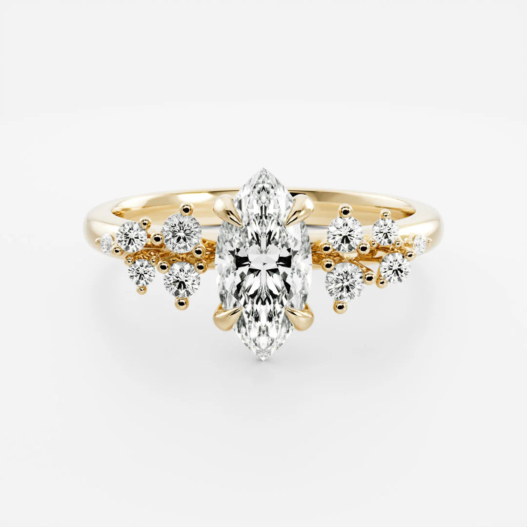 Marquise Lab-Grown Diamond Solitaire Engagement Ring with Cluster Diamond Shoulders
