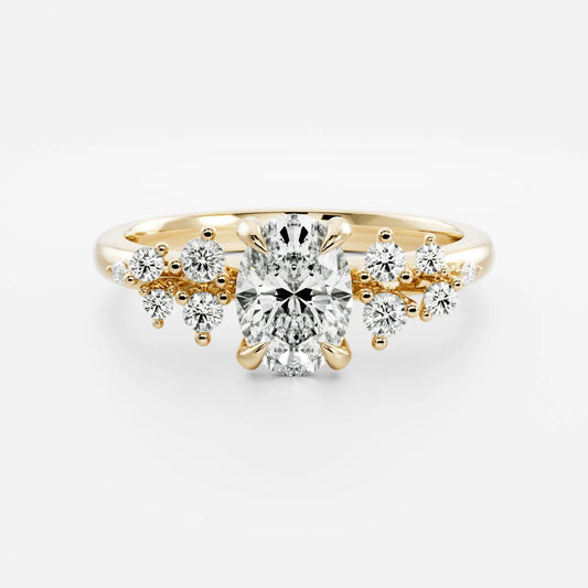 Oval Lab-Grown Diamond Solitaire Engagement Ring with Cluster Diamond Shoulders