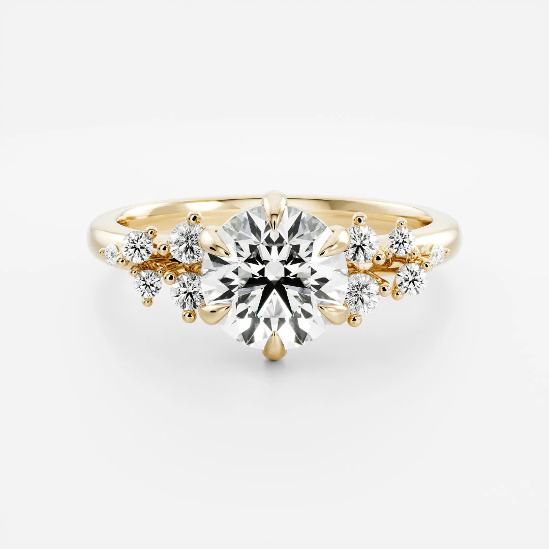 Round Brilliant Lab-Grown Diamond Solitaire Engagement Ring with Cluster Diamond Shoulders