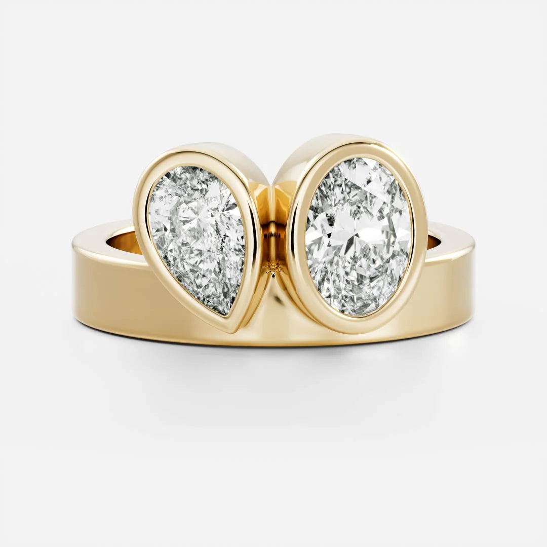 Pear & Oval Lab-Grown Diamond Bezel Toi et Moi Engagement Ring with Wide Band