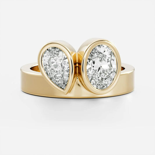 Pear & Oval Lab-Grown Diamond Bezel Toi et Moi Engagement Ring with Wide Band