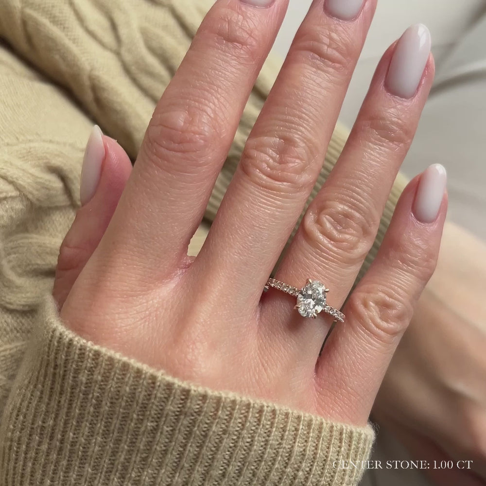 Oval Lab Grown Diamond Engagement Ring with Micro-Pavé Band – Four Prong Setting | NYX Jewel